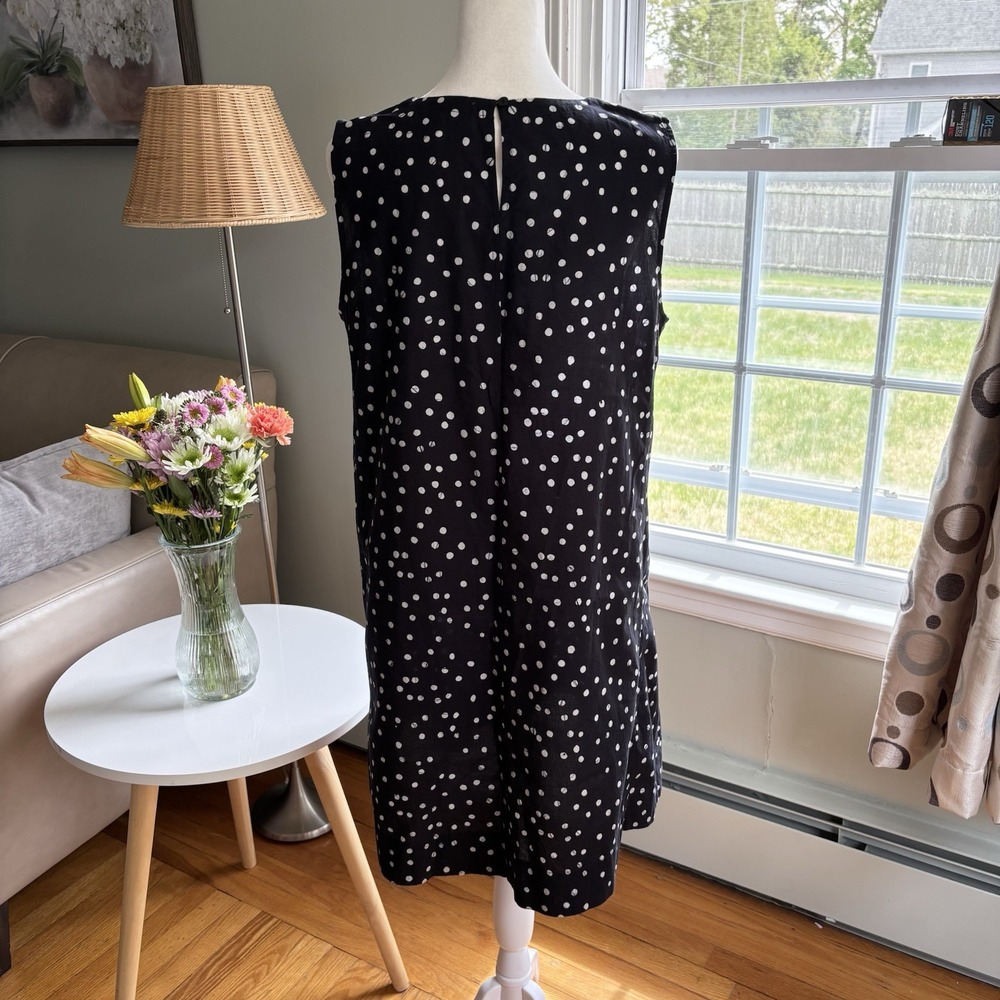 Eileen Fisher Organic Cotton Sleeveless Dress Size PM Black White Polka Dot - Picture 7 of 15